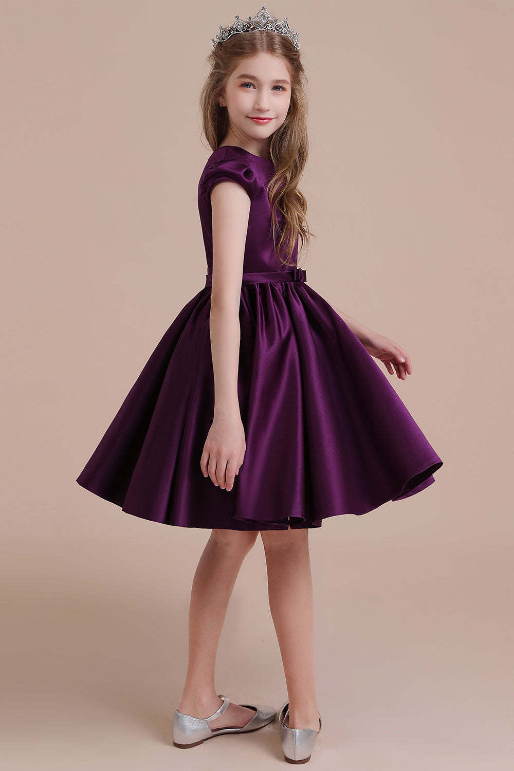 Chicloth A-Line Graceful Cap Sleeve Satin Flower Girl Dress Online
