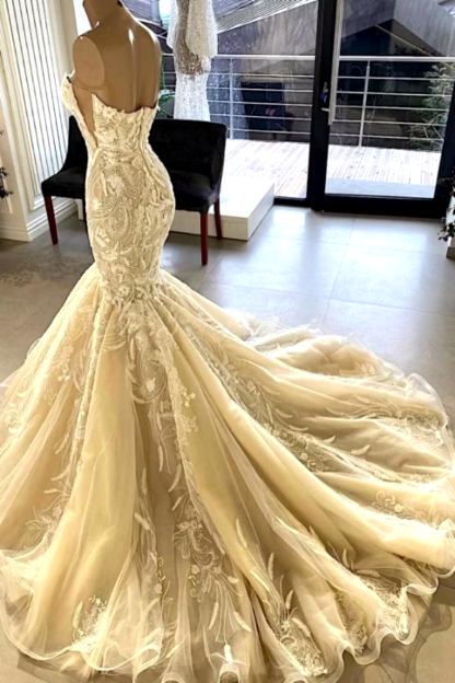 Chicloth Champagne Sweetheart Wedding Dress Mermaid Lace Online