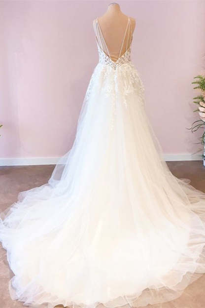 Chicloth Elegant Spaghetti-Straps Sleeveless Tulle Lace Wedding Dress Online