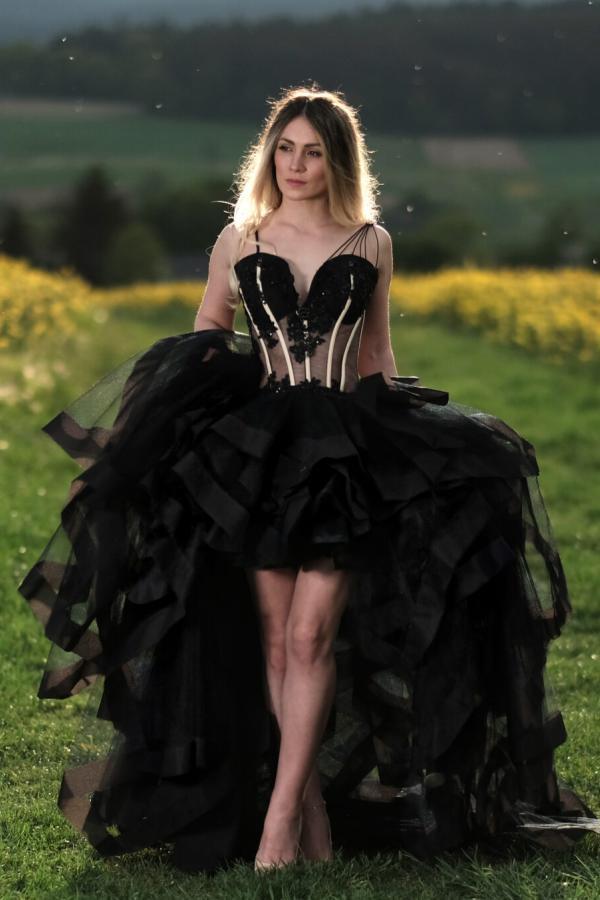 Black Wedding Dresses Short Front Long Back | Wedding dresses with lace