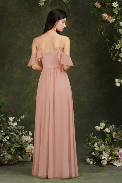 Chicloth Halter Chiffon Bridesmaid Dress Long WIth Ruffle