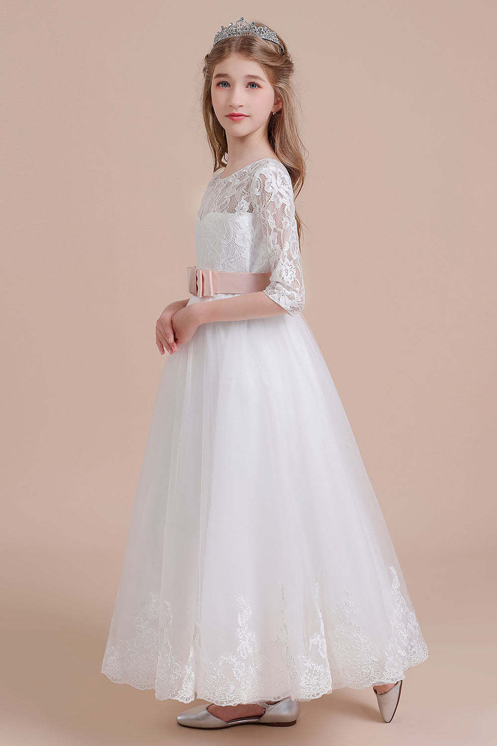 Chicloth A-Line Illusion Lace Tulle Ankle Length Flower Girl Dress On Sale