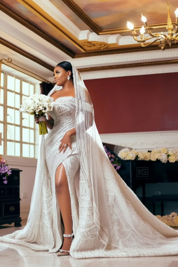 Beautiful Off-The-Shoulder Sequined Mermaid Wedding Dresses with slit