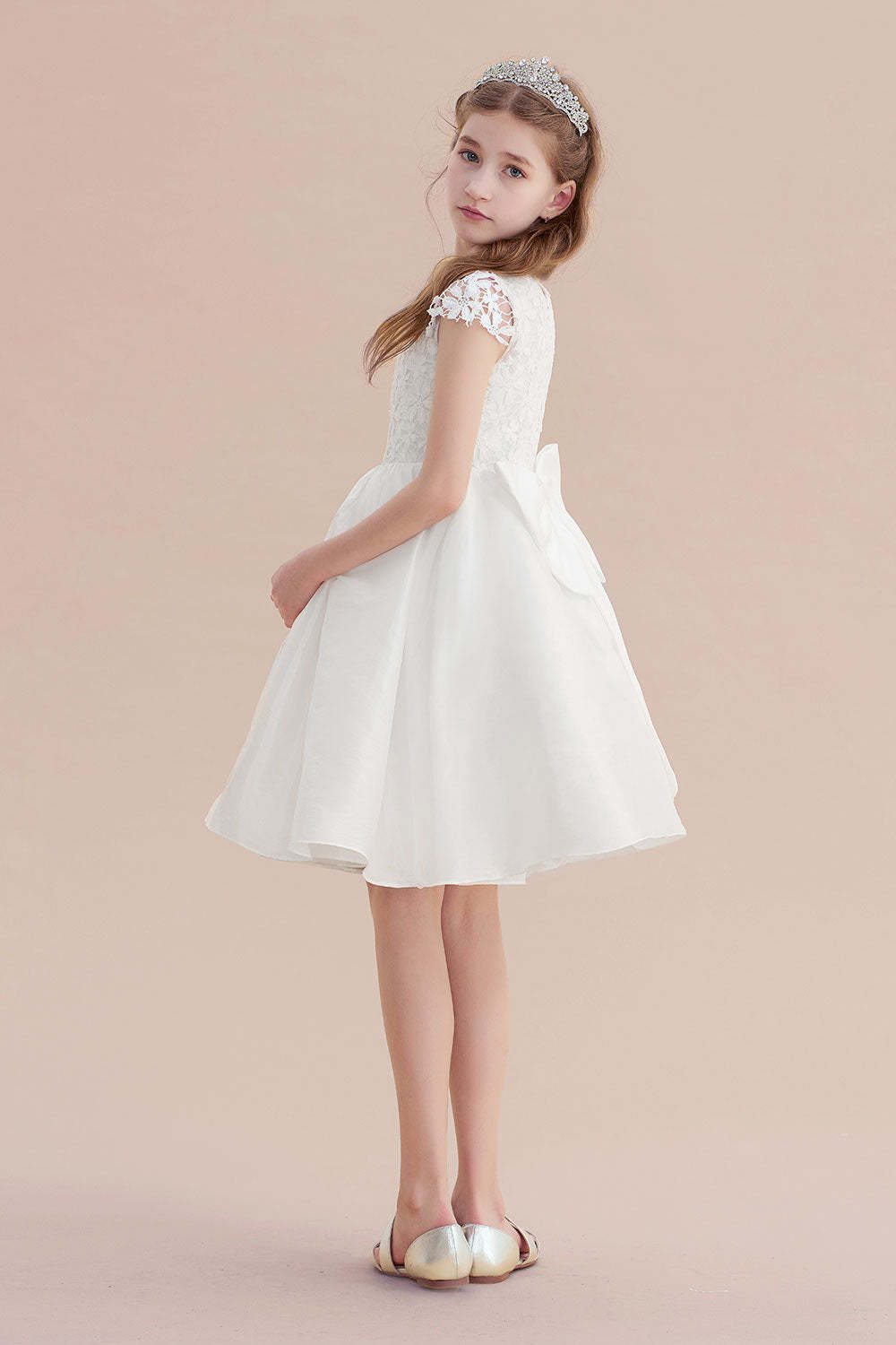 Chicloth A-Line Cap Sleeve Lace Bow Flower Girl Dress On Sale