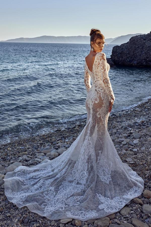 Long Sleeves Mermaid Wedding Dress White Tulle Bridal Gown
