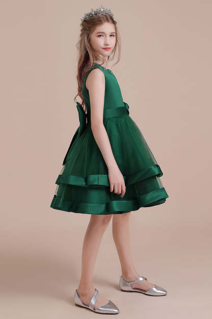 Chicloth A-Line Bow Satin Layered Tulle Flower Girl Dress Online