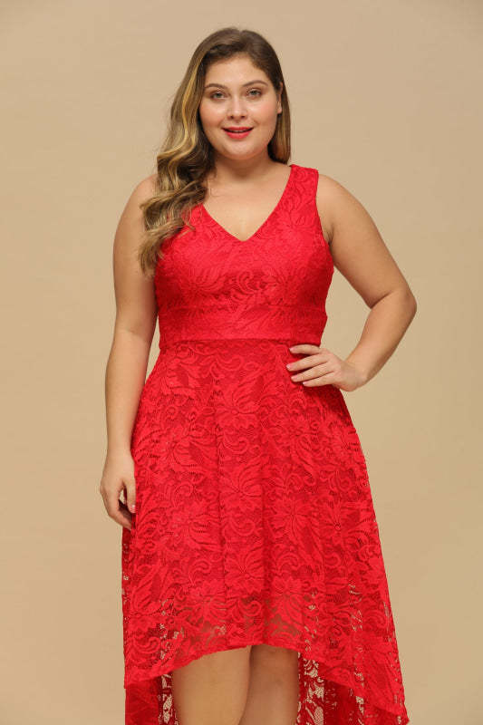 27prom A-line Hi-lo V-neck Burgundy Lace Dresses - lace dresses