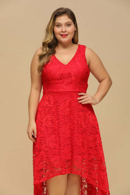 27prom A-line Hi-lo V-neck Burgundy Lace Dresses - lace dresses