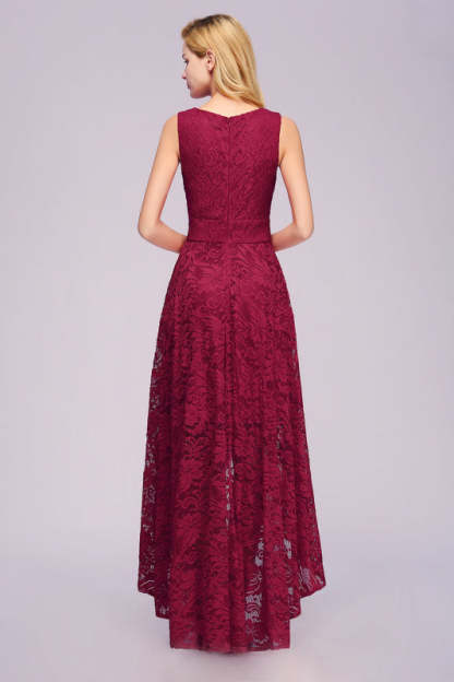 27prom A-line Hi-lo V-neck Burgundy Lace Dresses - lace dresses