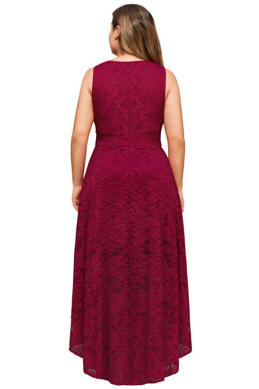27prom A-line Hi-lo V-neck Burgundy Lace Dresses - lace dresses