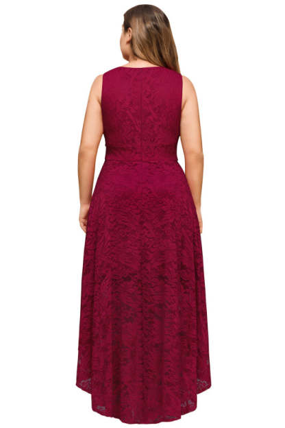 27prom A-line Hi-lo V-neck Burgundy Lace Dresses - lace dresses