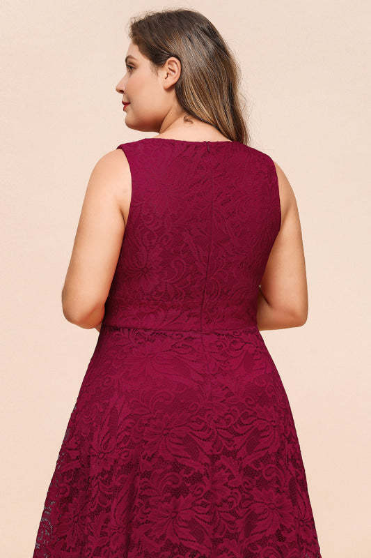 27prom A-line Hi-lo V-neck Burgundy Lace Dresses - lace dresses
