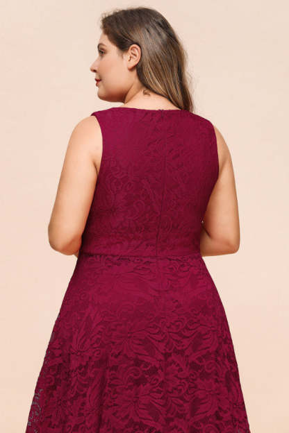 27prom A-line Hi-lo V-neck Burgundy Lace Dresses - lace dresses