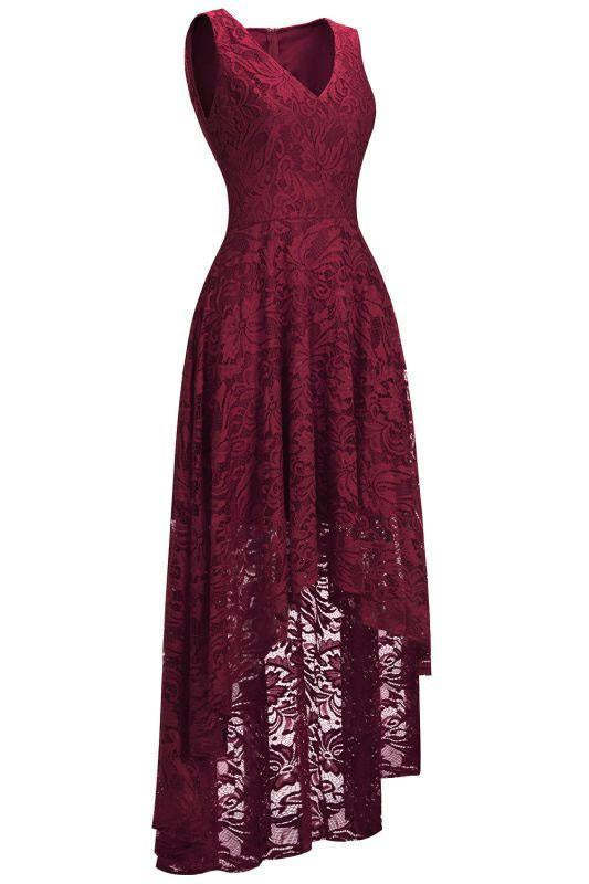 27prom A-line Hi-lo V-neck Burgundy Lace Dresses - Burgundy / US 2 - lace dresses
