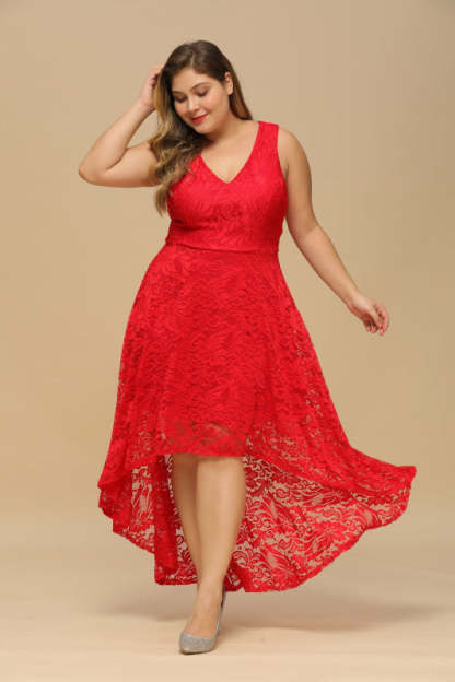 27prom A-line Hi-lo V-neck Burgundy Lace Dresses - lace dresses