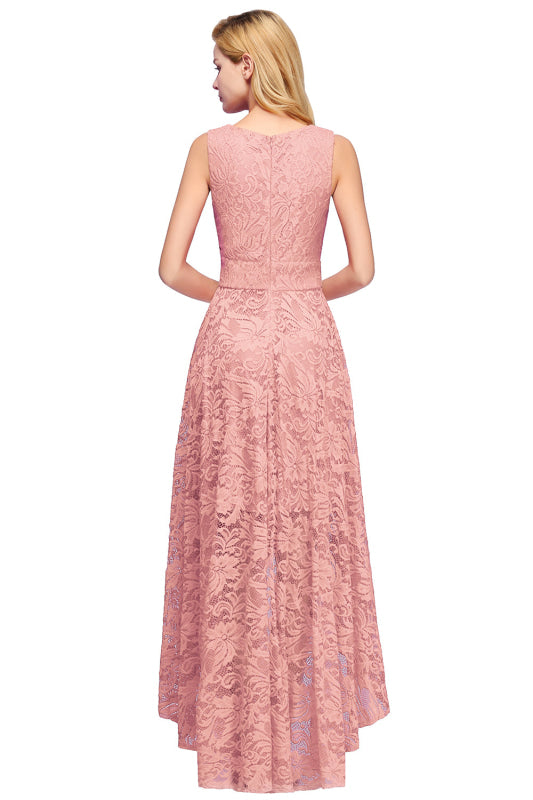 27prom A-line Hi-lo V-neck Burgundy Lace Dresses - lace dresses