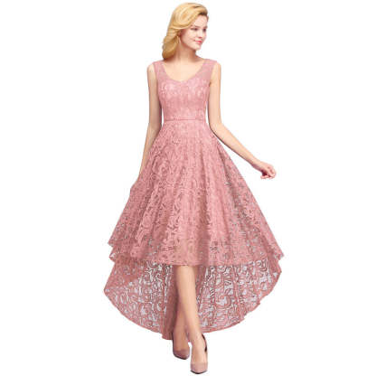 27prom Beautiful A-line Crew Hi-lo Lace Dresses - Dusty Pink / S - lace dresses