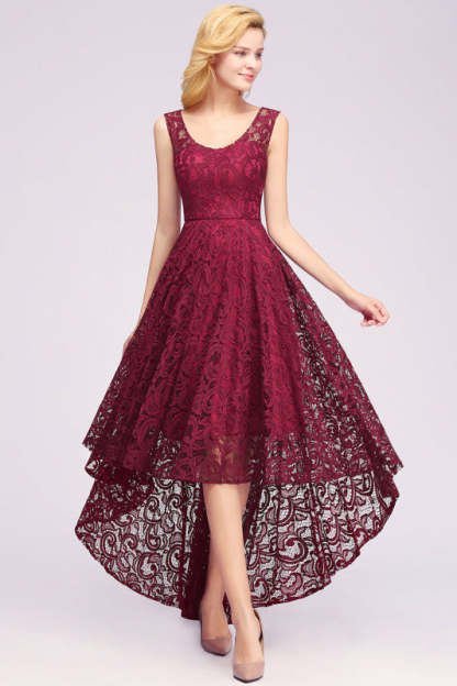 27prom Beautiful A-line Crew Hi-lo Lace Dresses - lace dresses
