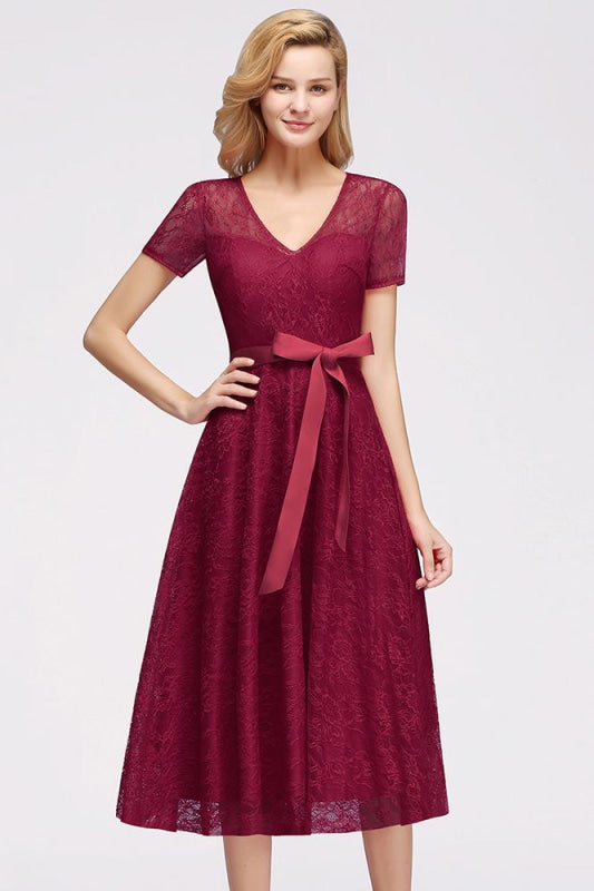 Burgundy Short Lace Dresses For Women - Chicloth