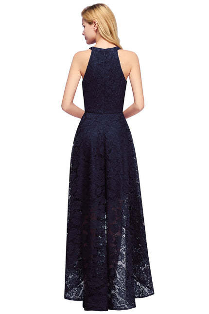 27prom Halter Sheath Asymmetrical Burgundy Lace Dresses - lace dresses