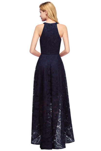 27prom Halter Sheath Asymmetrical Burgundy Lace Dresses - lace dresses