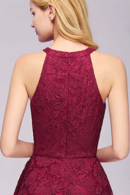 27prom Halter Sheath Asymmetrical Burgundy Lace Dresses - lace dresses