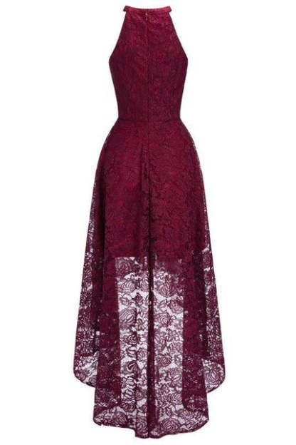 27prom Halter Sheath Asymmetrical Burgundy Lace Dresses - lace dresses