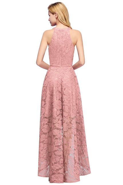 27prom Halter Sheath Asymmetrical Burgundy Lace Dresses - lace dresses