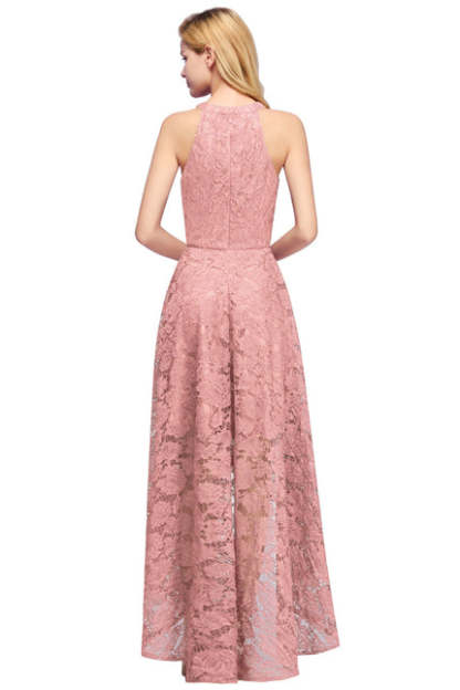 27prom Halter Sheath Asymmetrical Burgundy Lace Dresses - lace dresses