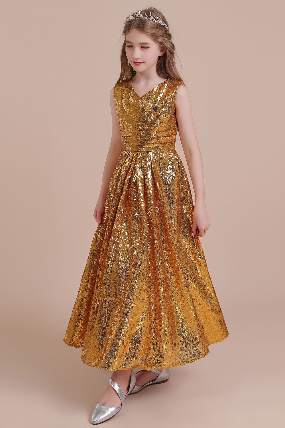 Chicloth A-Line Amazing Sequins V-neck Flower Girl Dress Online