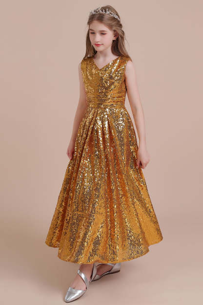 Chicloth A-Line Amazing Sequins V-neck Flower Girl Dress Online