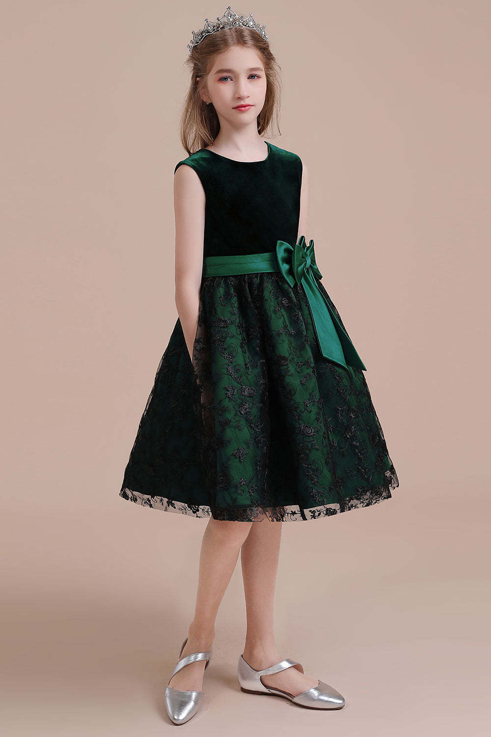 Chicloth A-Line Lace Velvet Knee Length Flower Girl Dress Online