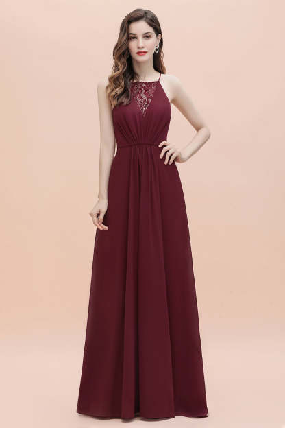 Chicloth Sexy V-neck Burgundy Chiffon Bridesmaid Dress Spaghetti Straps Lace Sequins Evening Dress