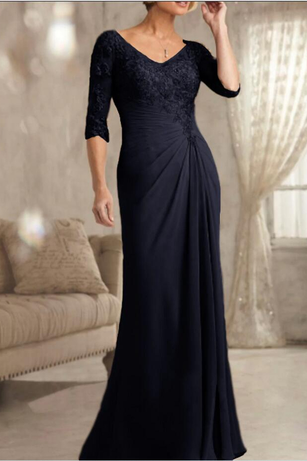 Elegant Half Sleeve Chiffon Mother of the Bride Dress