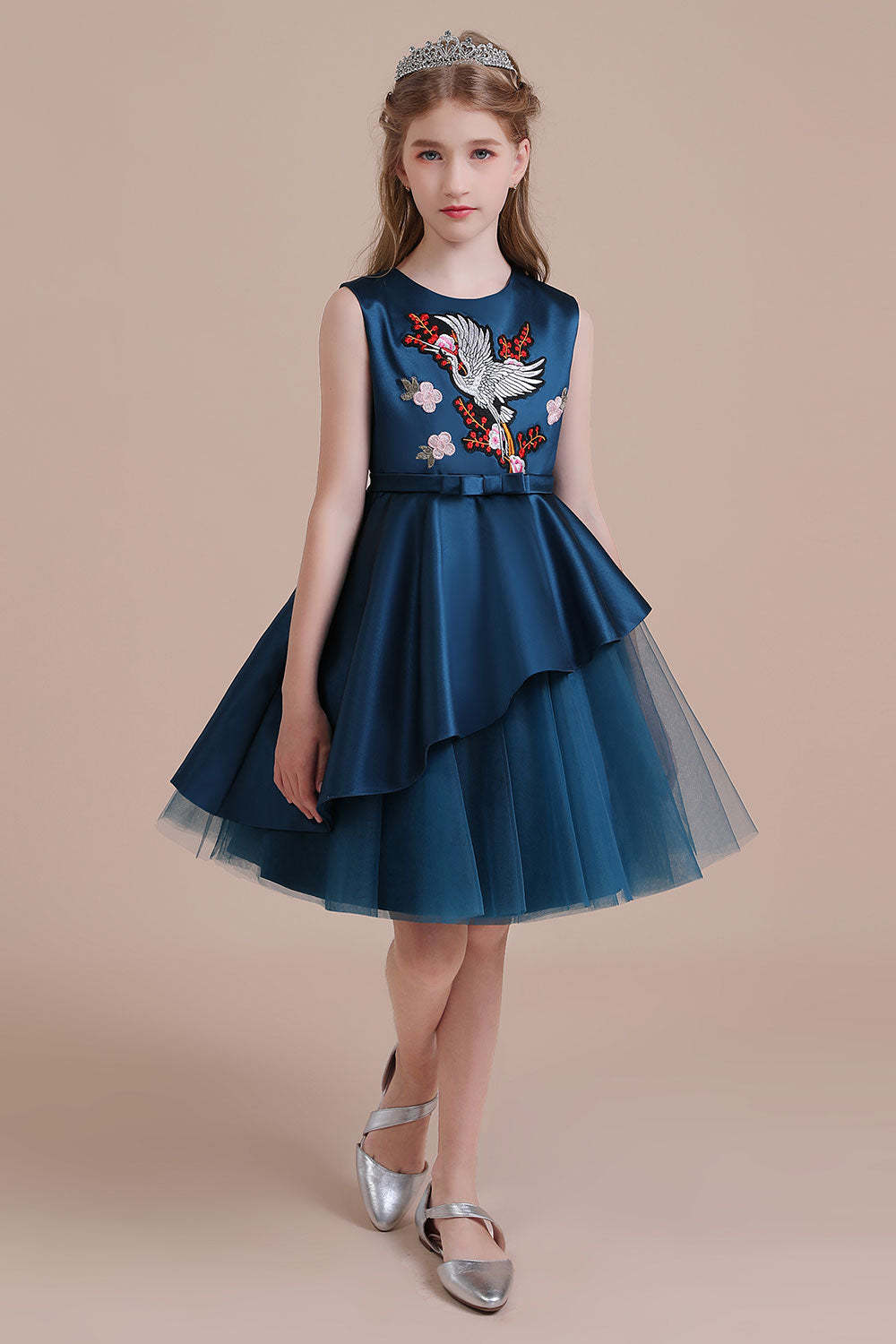 Chicloth A-Line Embroidered Satin Tulle Flower Girl Dress On Sale
