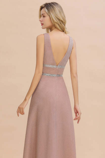 Chicloth Shinning V-Neck Sleeveless Long Prom Dress Online With Zipper Back