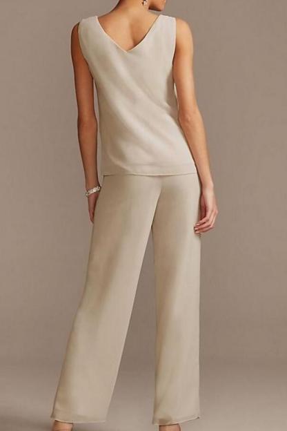 Chiffon Mother of the Bride Dress Scoop Neck Floral Lace Jumpsuit Wedding Guest Dress
