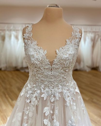 Chicloth V-Neck Wedding Dress Lace Appliques Tulle Bridal Gown