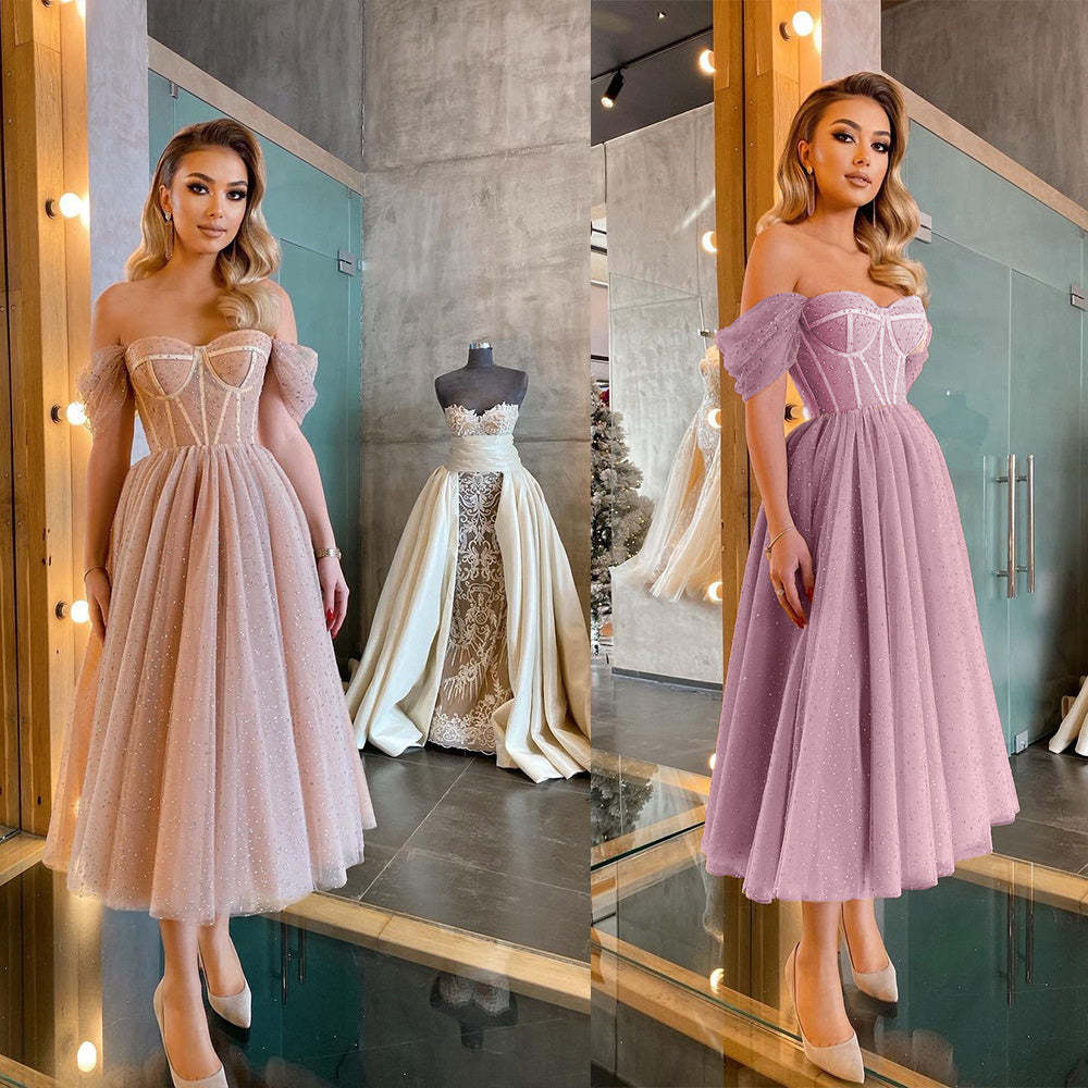 Cheap Off-the-Shoulder Sequins Tulle Short Prom Dress