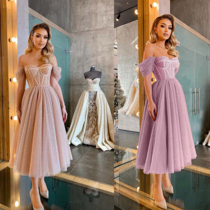 Cheap Off-the-Shoulder Sequins Tulle Short Prom Dress