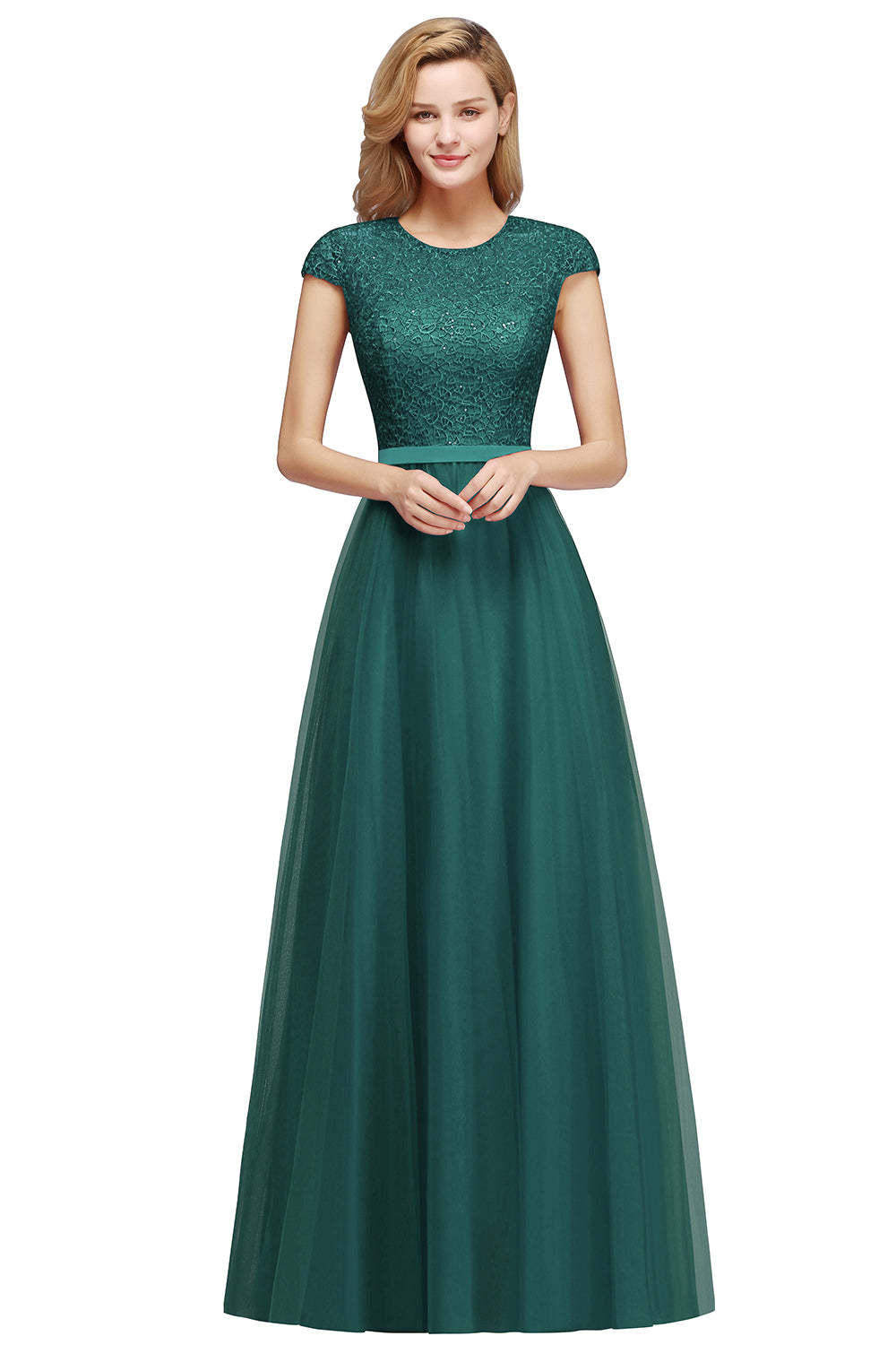 Chicloth A-line Jewel Tulle Lace Bridesmaid Dress
