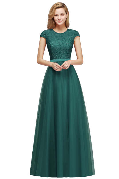 Chicloth A-line Jewel Tulle Lace Bridesmaid Dress
