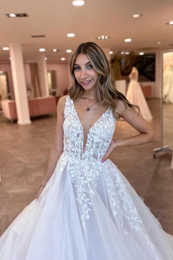 Sexy Wedding Dresses V Neck | A line wedding dresses with lace