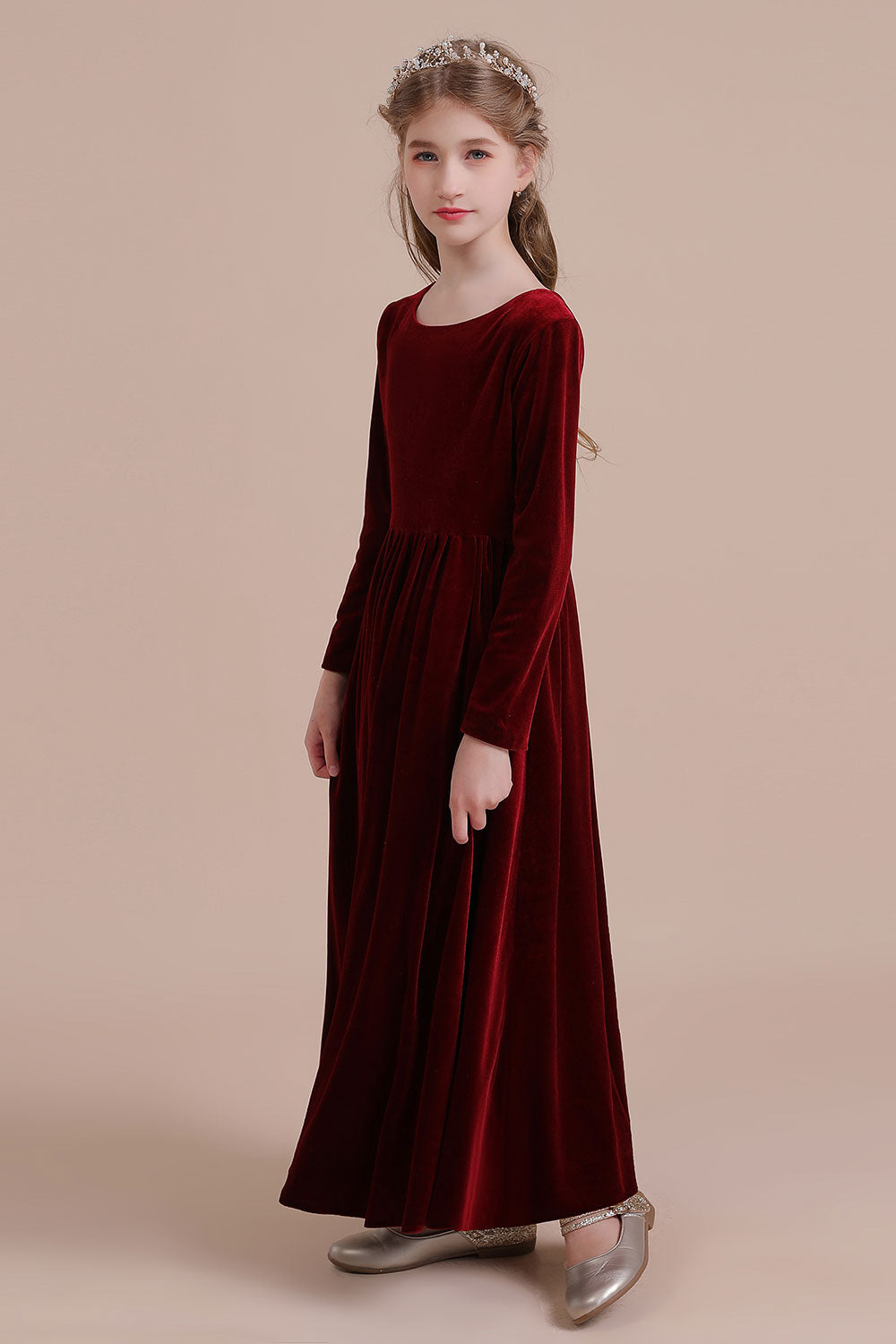 Chicloth A-Line Long Sleeve Velvet Flower Girl Dress On Sale