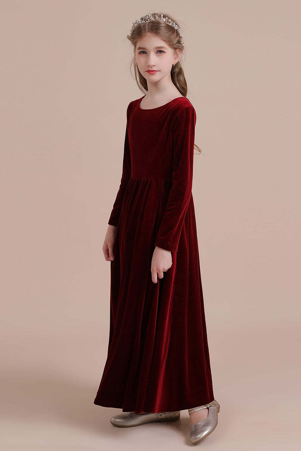 Chicloth A-Line Long Sleeve Velvet Flower Girl Dress On Sale