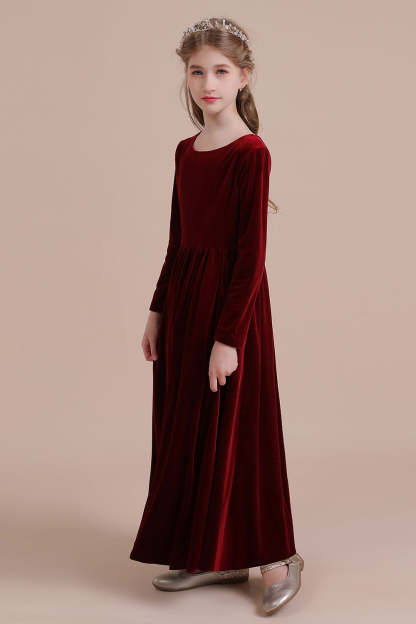 Chicloth A-Line Long Sleeve Velvet Flower Girl Dress On Sale