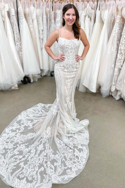 Chicloth Spaghetti-Straps Lace Wedding Dress Mermaid Long