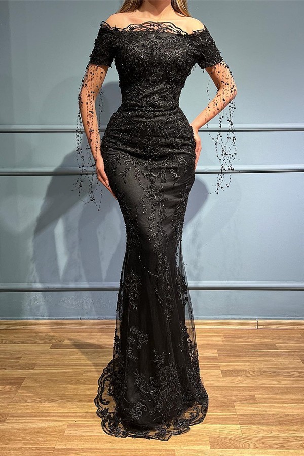 Black Evening Dresses with Sleeves | Lace Prom Dresses