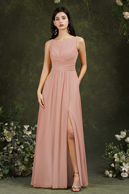 Chicloth Sleeveless Bridesmaid Dress Long With Slit Online