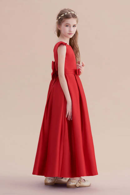 Chicloth A-Line Satin Bow Ankle Length Flower Girl Dress On Sale
